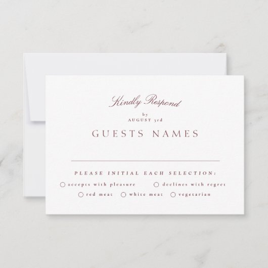 Formele Klassieke Maroon Bourgondische kalligrafie RSVP Kaartje (Voorkant)