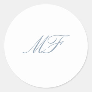 Formele Klassieke Monogram Stoffig Blauw Wit Huwel Ronde Sticker