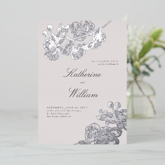 Formele klassieke orchideeën in één weddenschap zi folie uitnodiging (Staand Voorkant)