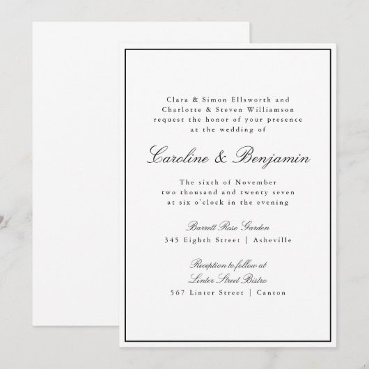 Formele klassieke rand handschrift elegant huwelij kaart (Voorkant / Achterkant)