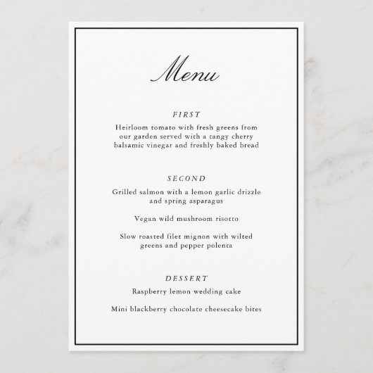 Formele klassieke rand zwart script elegante bruil menu (Voorkant)