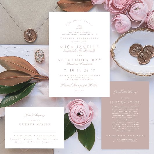 Formele klassieke roze Taupe kalligrafie bruiloft RSVP Kaartje