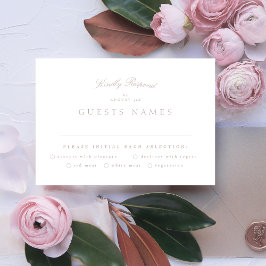 Formele klassieke roze Taupe kalligrafie bruiloft RSVP Kaartje