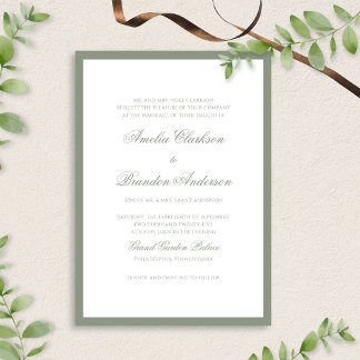 Formele klassieke Sage Green Border Script Wedding Kaart