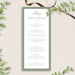 Formele klassieke Sage Green Border Script Wedding Menu<br><div class="desc">Het formele Classic Sage Green Border Script Wedding Menu is een tijdloze toevoeging aan uw trouwtafel. Met een elegante salie groene rand en verfijnde scripttypografie,  is dit menu een prachtig cadeau van uw eetgelegenheden. Perfect voor lente- en zomerbruiloften,  het voegt een verfijnde en samenhangende touch toe aan uw feest.</div>