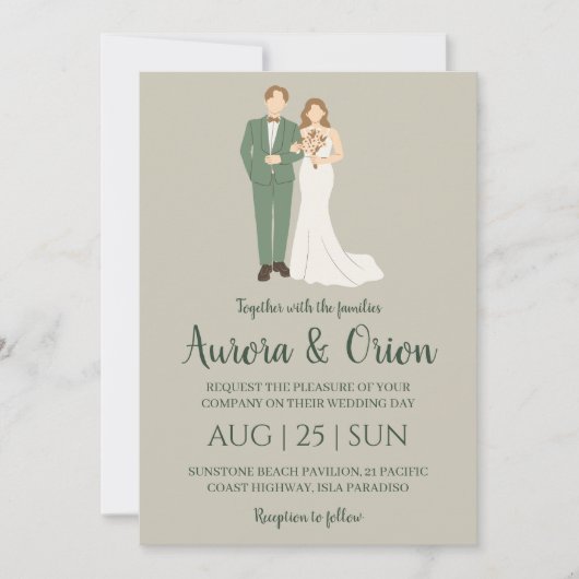 Formele klassieke Sage Green bruiloft uitnodiginge Kaart (Voorkant)