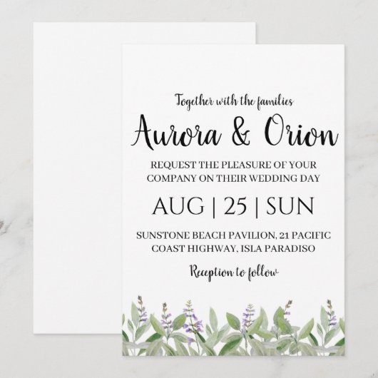 Formele klassieke Sage Green bruiloft uitnodiginge Kaart (Voorkant / Achterkant)