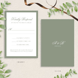 Formele klassieke Sage Green Monogram Border Weddi RSVP Kaartje