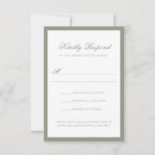 Formele klassieke Sage Green Monogram Border Weddi RSVP Kaartje (Voorkant)