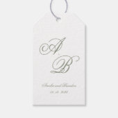 Formele klassieke Sage Green Monogram Script Weddi Cadeaulabel (Voorkant)