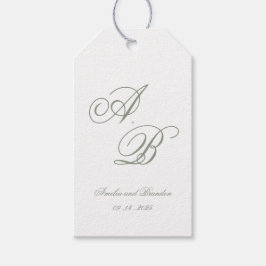 Formele klassieke Sage Green Monogram Script Weddi Cadeaulabel