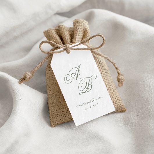 Formele klassieke Sage Green Monogram Script Weddi Cadeaulabel
