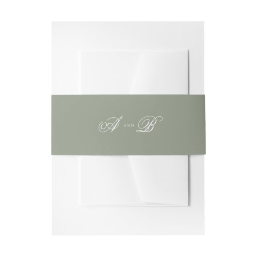 Formele klassieke Sage Green Monogram Script Weddi Uitnodigingen Wikkel (Voorkant Voorbeeld)
