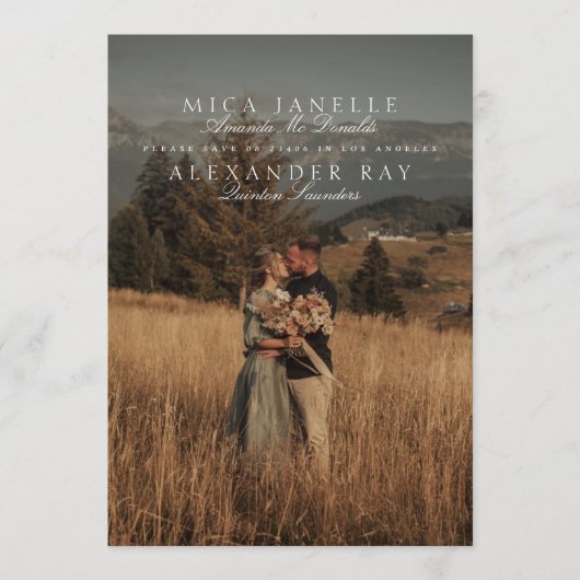 Formele Klassieke Sage Groene Namen Foto QR Code Save The Date (Voorkant)