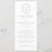 Formele Klassieke Saliegroene Monogram Wapen Huwel Menu (Voorkant)