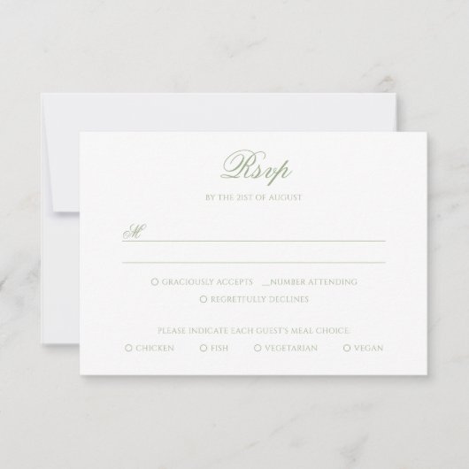 Formele Klassieke Saliegroene Monogram Wapen Huwel RSVP Kaartje (Voorkant)