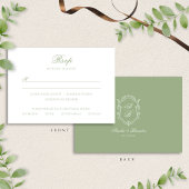 Formele Klassieke Saliegroene Monogram Wapen Huwel RSVP Kaartje