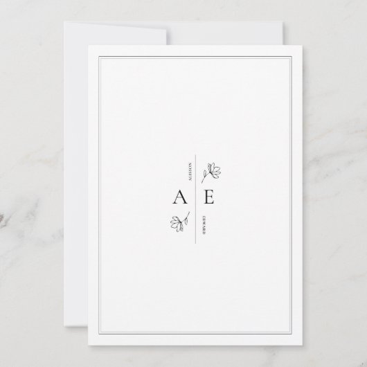 Formele klassieke witte zwarte monogram bruiloft kaart (Achterkant)