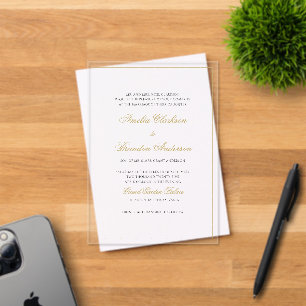 Formele Klassieke Zwart & Goud Border Script Weddi Acryl Uitnodigingen