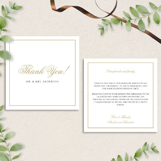 Formele Klassieke Zwart & Goud bruiloft Dank u Notitiekaartje