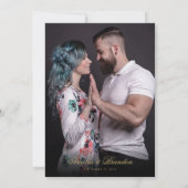 Formele Klassieke Zwart & Goud Script Fotobruiloft Kaart (Achterkant)