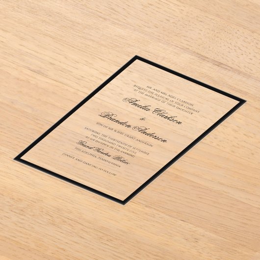 Formele Klassieke Zwart & Wit Grensschrift Bruilof Acryl Uitnodigingen (Laagn)