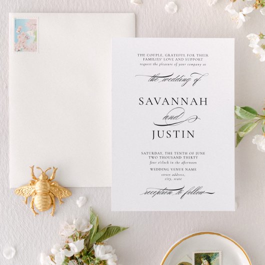 Formele Klassieke Zwart & Wit Huwelijk Kaart