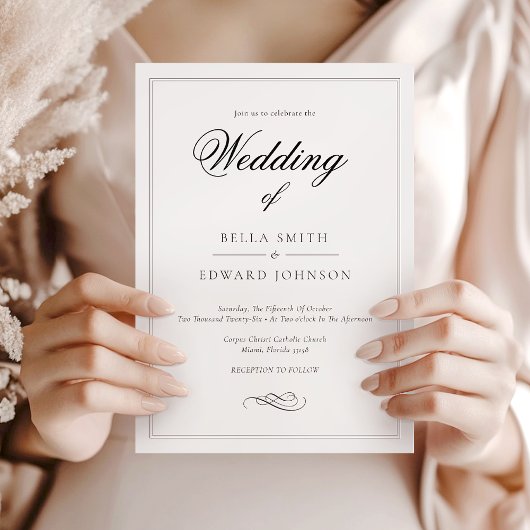 Formele Klassieke Zwart Wit Kalligrafie Bruiloft Kaart