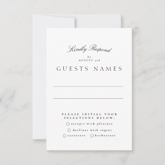 Formele Klassieke Zwart Wit Kalligrafie Bruiloft RSVP Kaartje (Voorkant)