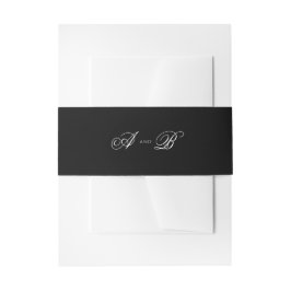 Formele Klassieke Zwart Wit Monogram Script Weddin Uitnodigingen Wikkel