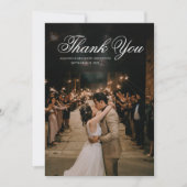 Formele Klassieke Zwart & Wit Script Fotobruiloft Bedankkaart (Voorkant)