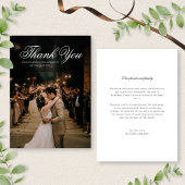 Formele Klassieke Zwart & Wit Script Fotobruiloft Bedankkaart