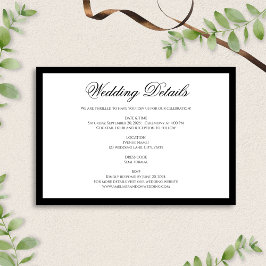 Formele Klassieke Zwart-Wit Trouwdetails Informatiekaartje