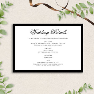 Formele Klassieke Zwart-Wit Trouwdetails Informatiekaartje