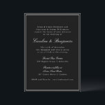 Formele klassieke zwarte Script elegante bruiloft  Kaart<br><div class="desc">Formele klassieke traditionele Manuscript Elegant Wedding Uitnodiging met Witte Tekst op Zwarte Achtergrond,  Narrow Grens en Online RSVP Details</div>
