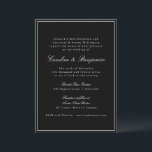 Formele klassieke zwarte Script elegante bruiloft  Kaart<br><div class="desc">Formele klassieke traditionele Manuscript Elegant Wedding Uitnodiging met Witte Tekst op Zwarte Achtergrond,  Narrow Grens en Online RSVP Details</div>