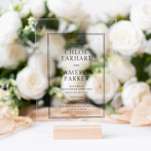 Formele Klassieke Zwarte Vierkante Border Wedding Acryl Uitnodigingen