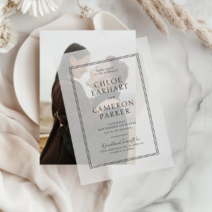 Formele Klassieke Zwarte Vierkante Border Wedding Vellum Uitnodigingen