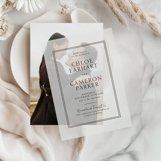 Formele Klassieke Zwarte Vierkante Border Wedding Vellum Uitnodigingen