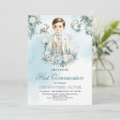 Formele kleding kleine jongen blauw wit bloemen sa kaart (Staand voorkant)