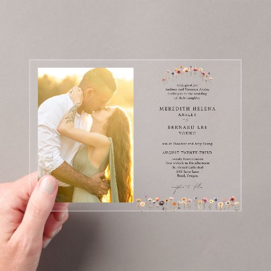 Formele Kleurrijke Bloemen Trouwfoto Horizontaal Acryl Uitnodigingen (Insitu (Draagbaar))