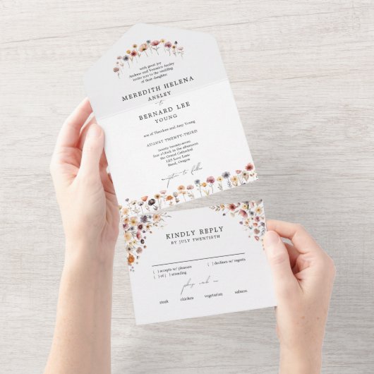 Formele kleurrijke bloemenbruiloft all in one uitnodiging (Afscheurbaar)