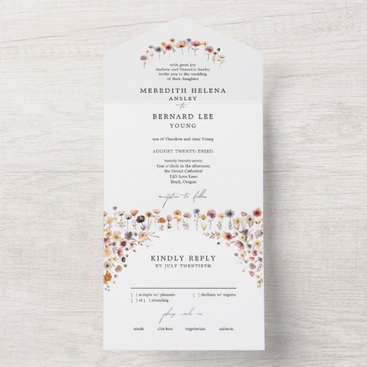 Formele kleurrijke bloemenbruiloft all in one uitnodiging (Binnen)