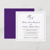 Formele koninklijk Paars monogram plein bruiloft Kaart (Voorkant / Achterkant)