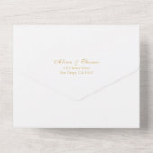 Formele Kuif Gouden Script Monogram Huwelijk All In One Uitnodiging (Achterkant)