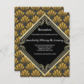 Formele  Kunst Deco zwarte gouden ontvangst Uitnodiging Briefkaart (Voorkant / Achterkant)