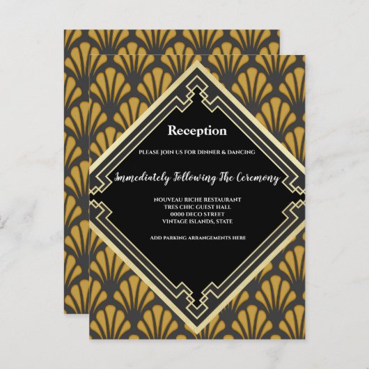 Formele  Kunst Deco zwarte gouden ontvangst Uitnodiging Briefkaart (Voorkant / Achterkant)