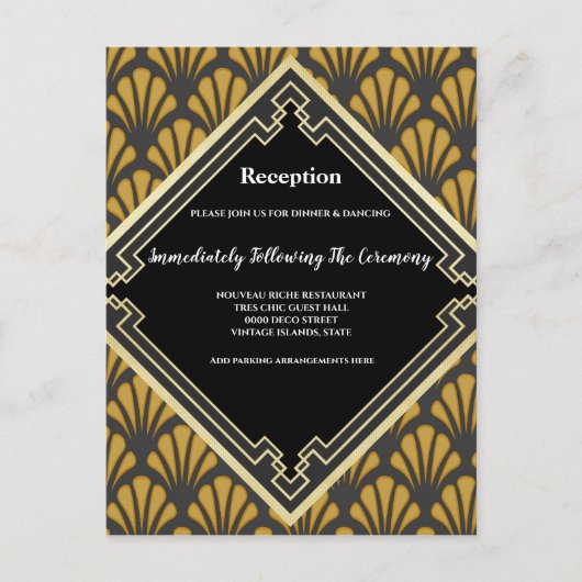Formele  Kunst Deco zwarte gouden ontvangst Uitnodiging Briefkaart (Voorkant)