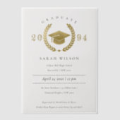 Formele Laurel Krans Goud Graduation Cap Party Vellum Uitnodigingen (Voorkant)