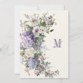 Formele Lavendel Hydrangea Bloemige Monogram Huwel Kaart (Achterkant)